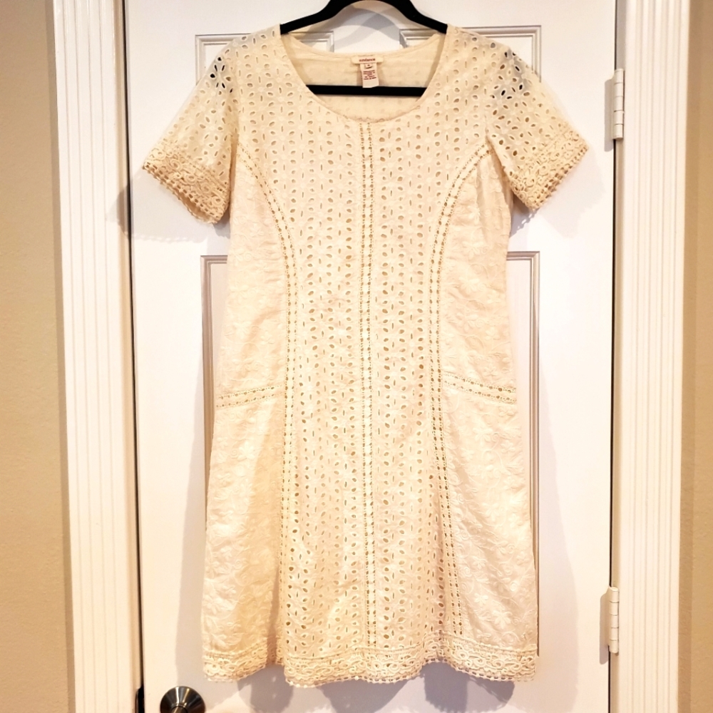 Sundance Catalog Eyelet Delight Dress Cream 6 Gem